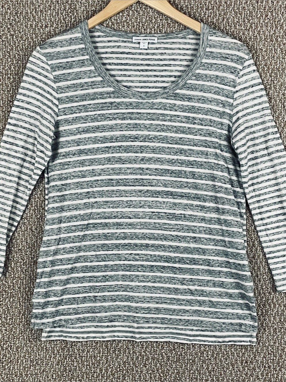 Standard James Perse Shirt Womens Size 1 White Gray 3/4 Sleeve Cotton Size 1
